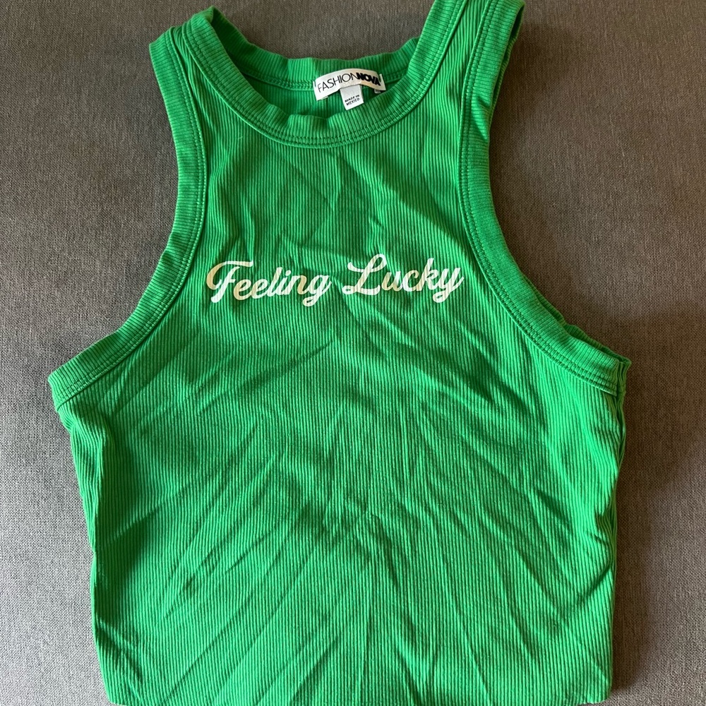 Fashion Nova Vibrant Green 'Feeling Lucky' Tank Top